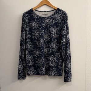 Hang Ten Navy and White Floral Long Sleeve Top